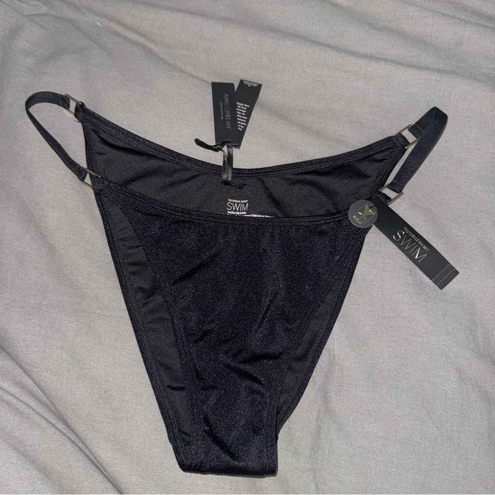 NWT Victoria's Secret Swim Archives Cut-Out Brazilian Black Bikini Bottom L